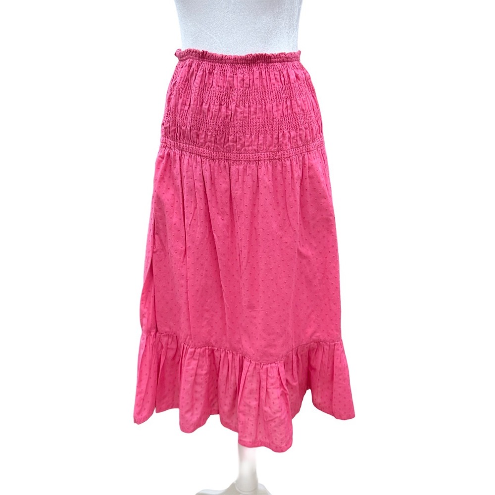 Y2K Moda International Pink Swiss Smocked Midi Skirt 100% Cotton Small Coquette
